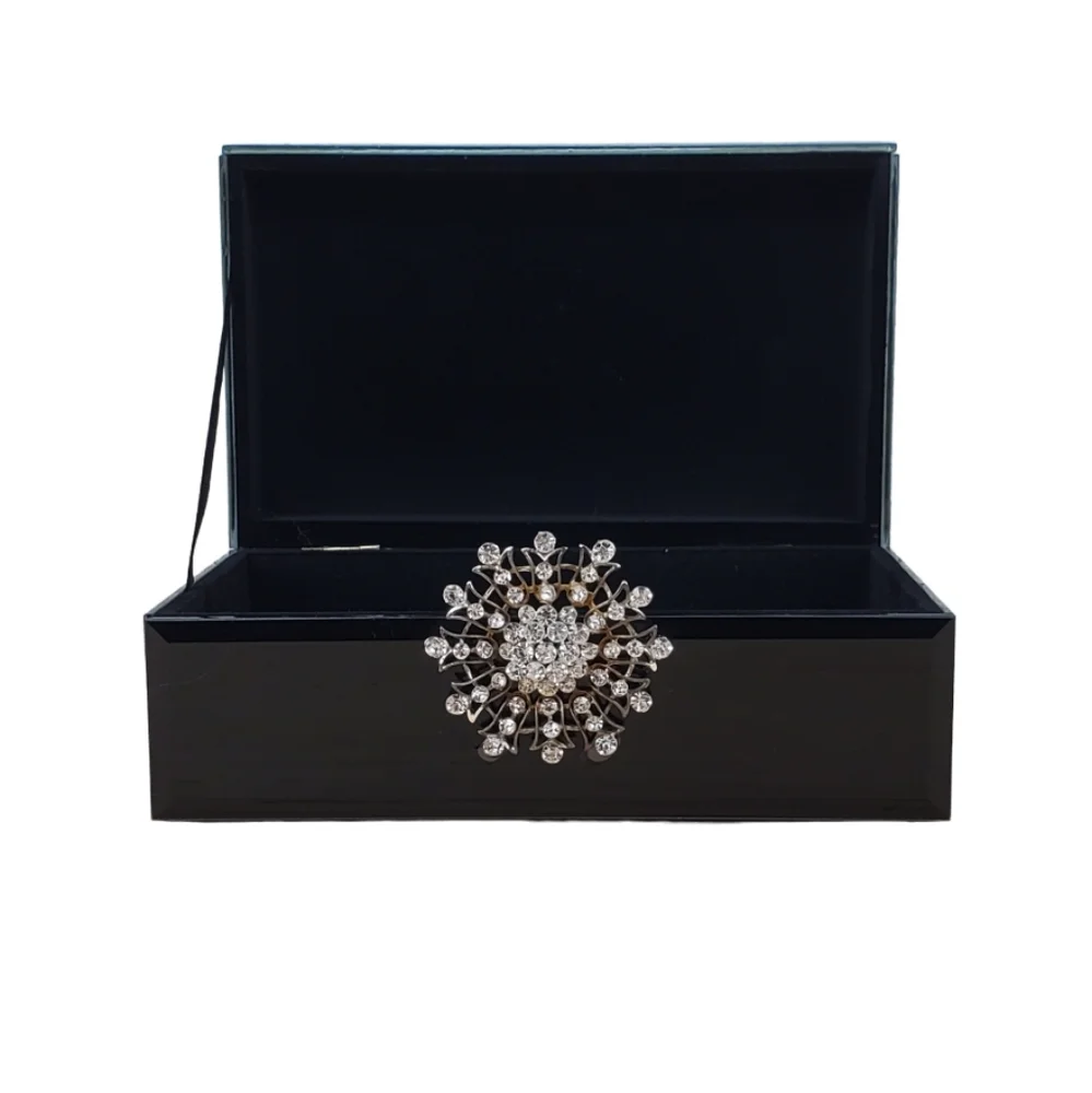 Jewelry Box, Black Glass Jeweled Storage TV Remotes